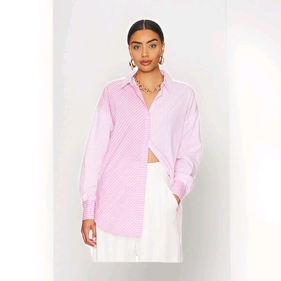 STEVE MADDEN women's button down Pink Poplin Oversized Shirt Top sz L mixed medi - Picture 1 of 6